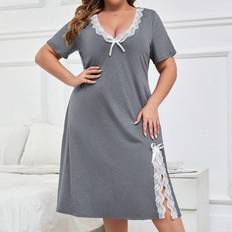 Gray - Women Nightgowns Shein Plus Women's Lace Trimmed Split Hem Sleep Dress