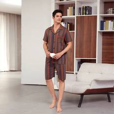 Green - Men Sleepwear Shein Men's Vertical Striped Short Sleeve Shirt And Pajama Set