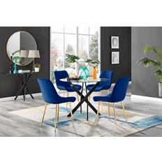 Blau Tischgruppen Novara Black Leg Round Dining Set 100cm 7pcs