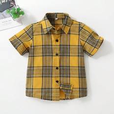 Yellow Shirts Children's Clothing Shein Young Boys' Short Sleeve Plaid Shirt