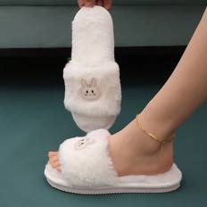 EVA Slippers Shein Women Cartoon Rabbit Decor Fuzzy Home Slippers, Preppy White Novelty Slippers