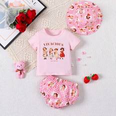 18-24M - Mädchen Sonstige Sets Shein Baby Girl Romantic Girl Letter Print Short Sleeve T-Shirt And Shorts Set For Summer