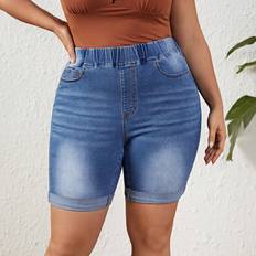 Shein Byxor & Shorts Shein Plus Elastic Waist Roll Hem Denim Shorts