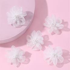 Shein 5pcs White Mesh Fabric Flower Hair Clips