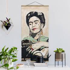 Wanddekoration Klebefieber Stoffbild Kunstdruck Hochformat Frida Kahlo Collage Poster