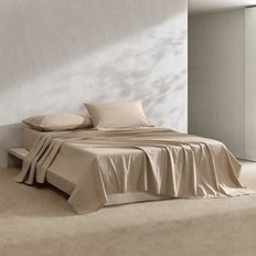 259.08 cm Sábanas Calvin Klein Solid Washed Cotton Percale 4 Piece Sheet Set, Queen Sábana Marrón (259.08x)