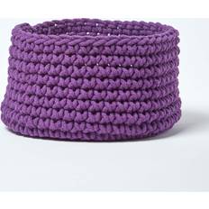 Purple Boxes & Baskets Homescapes Deep Purple Cotton Knitted Round Basket