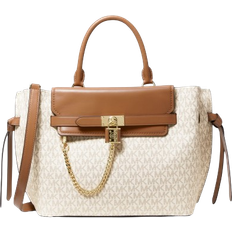 Best Totes & Shopping Bags Michael Kors Hamilton Legacy Large Logo Belted Satchel - Vanilla/Acorn