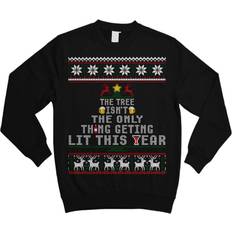 Clothing Tree Isn't The Only Thing Getting Lit This Year Funny Drinking Ugly Sweater Shirt Noel Merry Xmas Sweatshirt Black