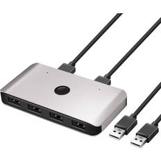 Rocketek Rocketek USS2 USB KVM Switch Box USB 3.0 2.0 Switcher 2 Port PCs Sharing 4 Devices Converter for Keyboard Mouse Printer Monitor