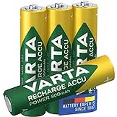 Varta Batterien AAA, wiederaufladbar, 4 Stück, Recharge Accu Power, Akku, 800 mAh Ni-MH, ohne Memory Effekt, vorgeladen, sofort einsatzbereit