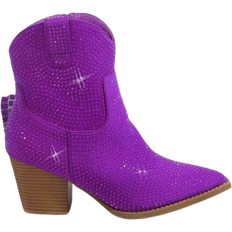 Purple Ankle Boots Shein Rhinestone Decor Side Zipper Chunky Boots