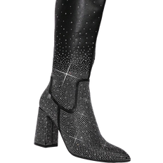 Polyurethane - Women Ankle Boots Shein Rhinestone Decor Side Zipper Chunky Boots