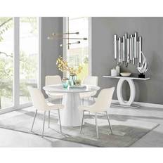 Silver/Chrome Dining Sets Furniturebox Palma Cream Dining Set 120cm 5pcs