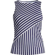 Blue Tankinis Lands' End Women's Modest High Neck Tankini - Deep Sea Mixed Diagonal Stripe