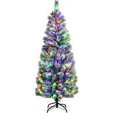 Remote control christmas tree Costway 6FT Pre-Lit Hinged Artificial Snow Flocked Green Christmas Tree 72"