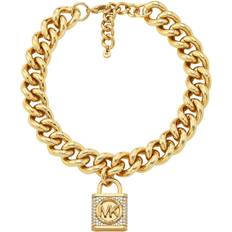 Gold Plated Necklaces Michael Kors Precious Pave Lock Curb Link Necklace - Gold/Transparent