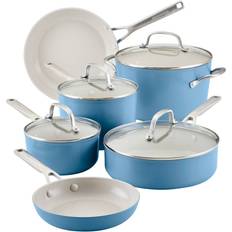 Cookware KitchenAid Hard Anodized Ceramic Blue Velvet Cookware Set with lid 10 Parts