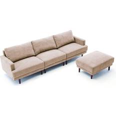 Polyester Sofas MCombo Couch with Ottoman Beige Sofa 104.6" 2 3 Seater