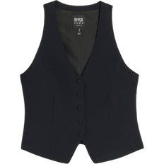 River Island Button Front Waistcoat - Black