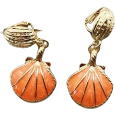 Orange Earrings Hip And Cool Clip Shell Earrings - Gold/Orange