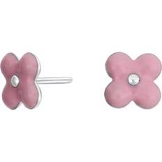 Flower Stud Earrings - Silver/Pink