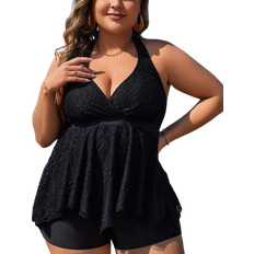 Shein Swim Classy Plus Size Women's Texture Mature Style Halterneck Swimsuit