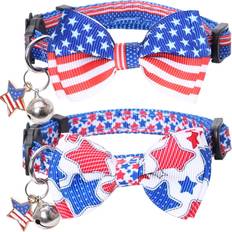 Lamphyface American Flag Cat Collar with Bell Bow Tie Star Breakaway 2-pack