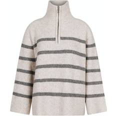 Neo Noir Nevena Stripe Knit Blouse - Sand/Grey