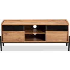 Modern tv stand Baxton Studio Tasman Natural Brown / Black TV Bench 45.3x18.5"