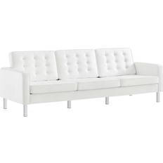 Leather Sofas - Silver modway Loft Tufted Silver White Sofa 91" 3 Seater