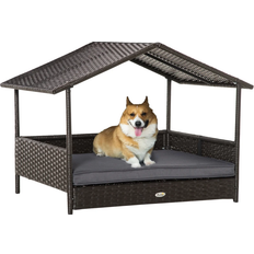 Pawhut Elevated Rattan Wicker Dog Bed