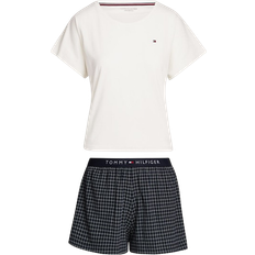 Tommy Hilfiger Baumwolle Nachtwäsche Tommy Hilfiger Original Jersey T-Shirt And Shorts Pyjama Set - Ivory/Desert Sky Grid Check