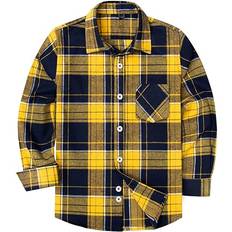 siliteelon Toddler Plaid Flannel Shirt - Navy Yellow Plaid