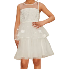 Girl's Floral Lace Tiered Midi Dress - White