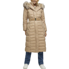 Padded Coats River Island Belted Padded Longline Coat - Brown