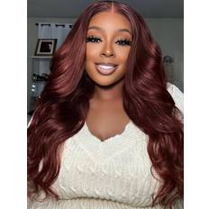 Hair Products UNice 7x5 Glueles Body Wave Bleached Knots Wig 14 inch Reddish Brown