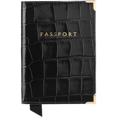 Passport Covers Aspinal of London Passport Cover - Deep Shine Black Croc/Red Suede