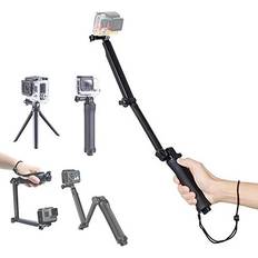 Foldable Selfie Stick with Tripod for Gopro, 3-Section Detachable Adjustable Folding Selfie Stick, All in One Mini Tripod Extension Rod Monopod