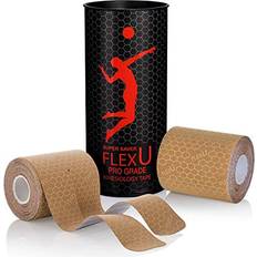 Flexu FlexU Kinesiology Tape ; Ultra-Wide 3" Pre-Cut Y Shape; Incredibly Thin & Light on Muscles & Joints; Hypoallergenic; Alleviate Pain, Reduce Swellings & induce Faster Recovery Beige