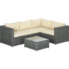 OutSunny 3Pcs Rattan Corner Outdoor Lounge Set, 1 Table incl. 2 Sofas