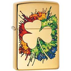 Lighters Zippo Graffiti Clover Design High Polish Brass Pocket Lighter