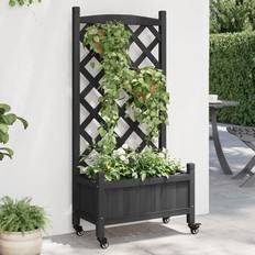 Krukker, Planter & Dyrkning vidaXL Plantekasse Med Espalier Og Hjul Sort
