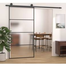 Droite Portes vidaXL Porte Coulissante Porte de Grange Porte d'Intérieur Système de Porte 102.5x205 cm Noir Verre Noirci Droite (x)