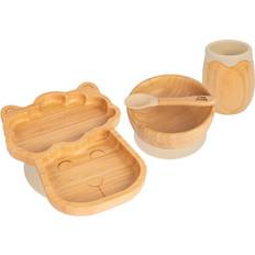 Tiny Dining 4pc Beige Llama Bamboo Suction Baby Feeding Set