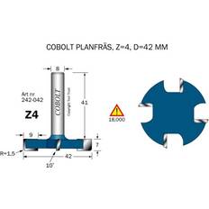 Cobolt Elverktygstillbehör Cobolt Cobolt 242-042 Planfräs D=42 Z=4 R=1,5 L=7