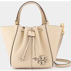 Tory Burch Messenger Bags Tory Burch Mcgraw Mini Drawstring Satchel in black leather beige