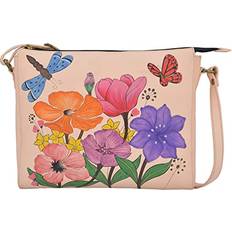 Anna by Anuschka Hand-Painted Women’s Genuine Leather Slim Medium Crossbody Dragonfly Garden