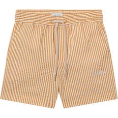 Streifen Badehosen Les Deux Kid's Stan Stripe Seersucker Swim Shorts - Mustard Yellow/Light Ivory