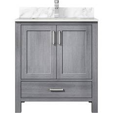 Lexora Jacques 22 D Navy Blue Bath Vanity, Carrara Marble Top, Distressed